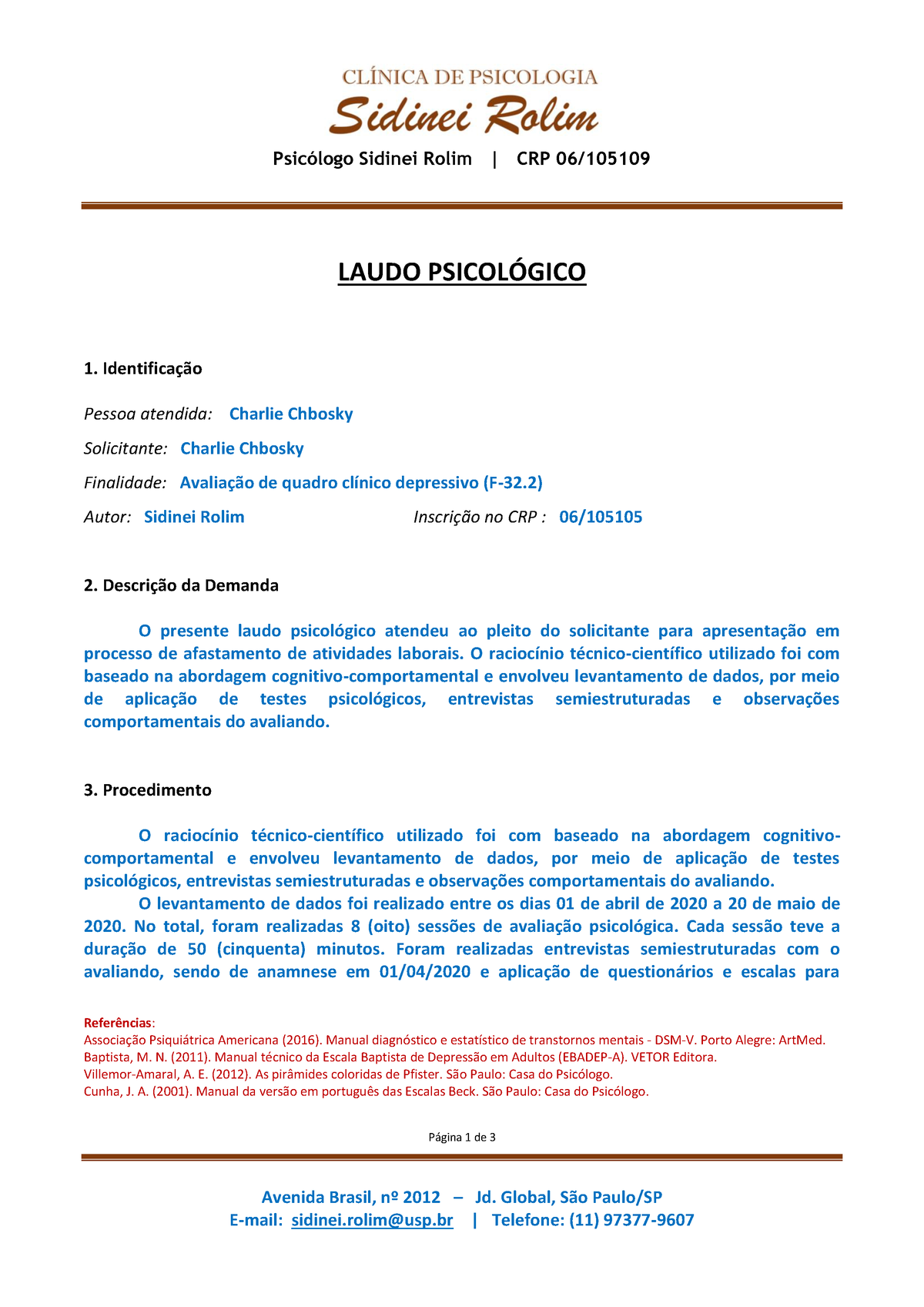 Kit Documentos Técnicos Laudo Psicológico Exemplo Do Modelo 01 Referências Associação 0690