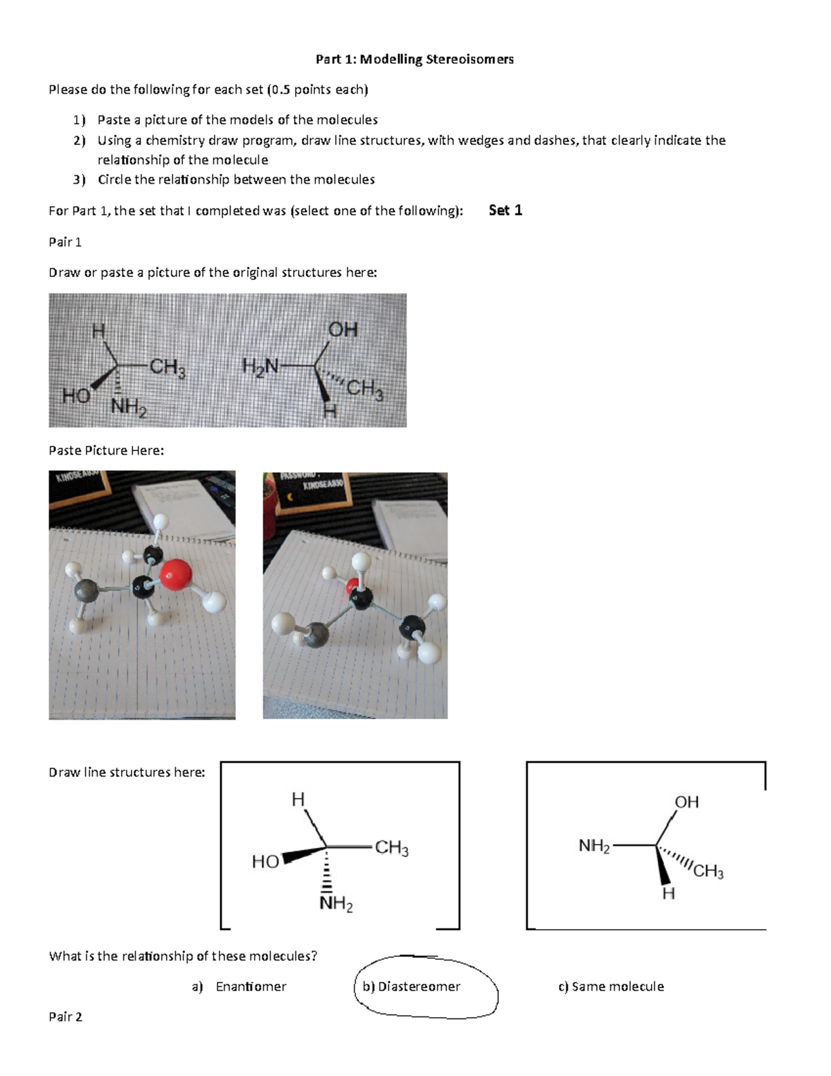 Molecular Modelling Group Worksheet - Part 1: Modelling Stereoisomers ...