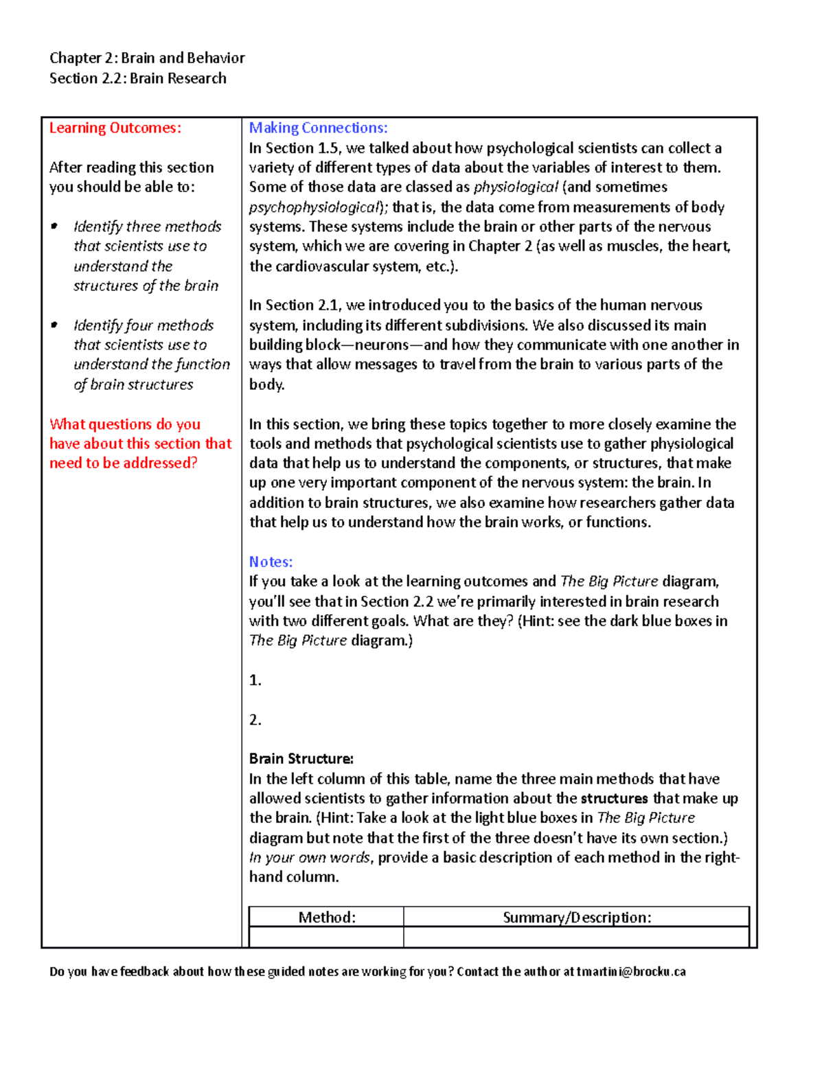 Gateways 16e Guided Notes Chapter 2 - Chapter 2: Brain and Behavior ...