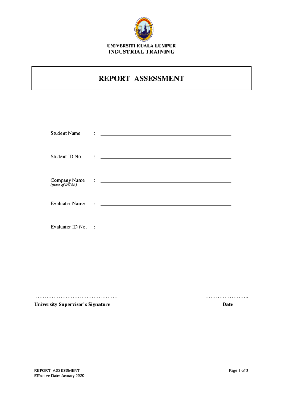 Report Writing Evaluation ( Intra) Form - UNIVERSITI KUALA LUMPUR ...