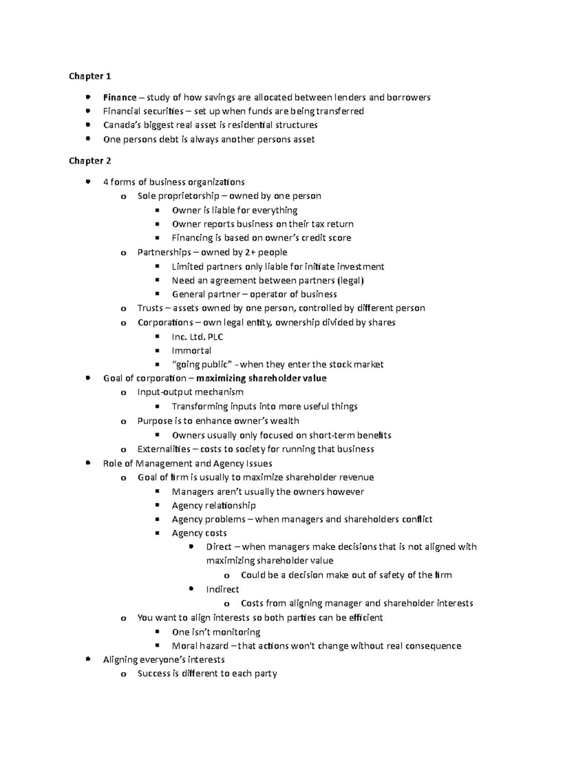 CH. 1 and 2 - Organizations and Structures - Chapter 1 Finance – study ...