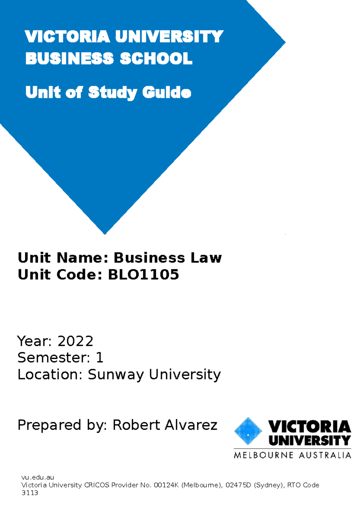 BLO1105 Unit Of Study - This Is The Unit Guide Of Business Law - Unit ...