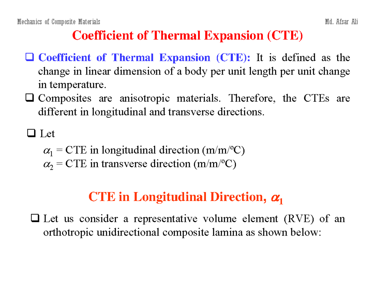 Lecture - 12 - composite - Coefficient of Thermal Expansion (CTE ...
