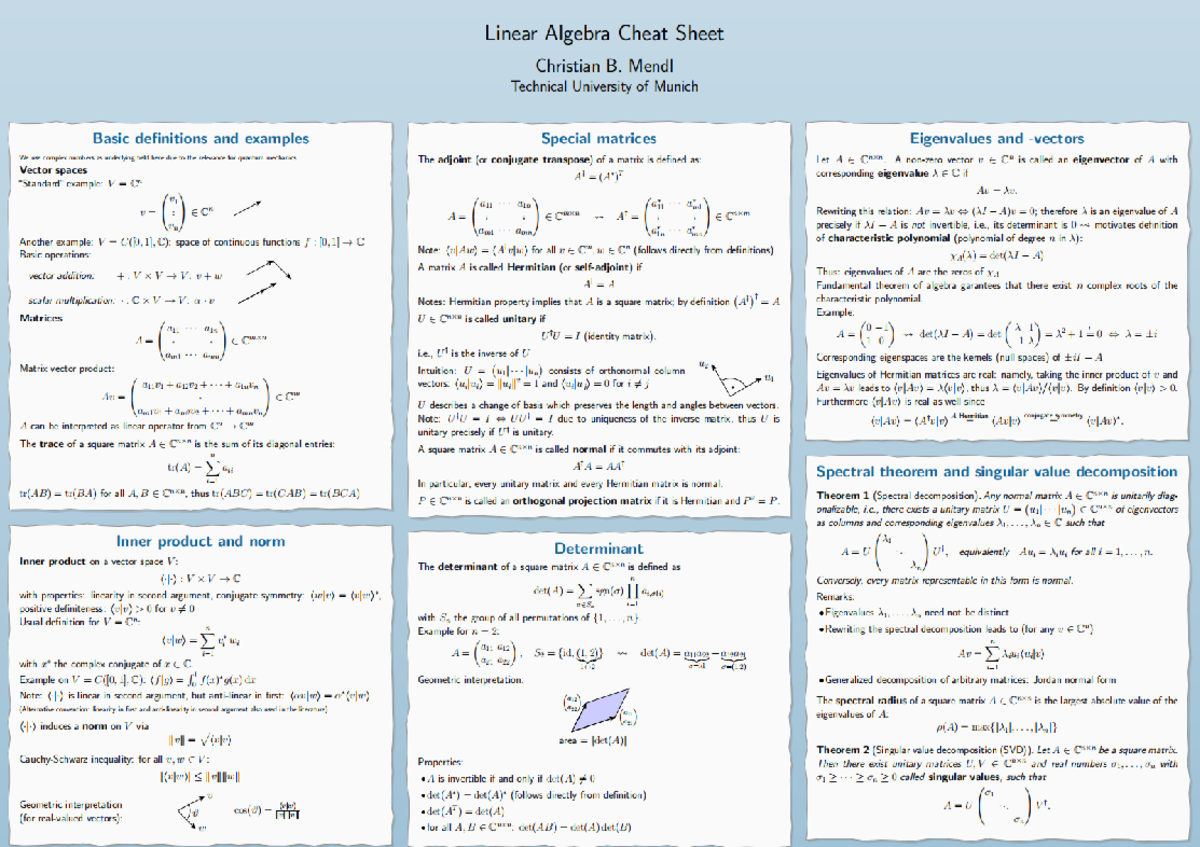 Linear algebra cheatsheet - Linear Algebra Cheat Sheet Christian B ...