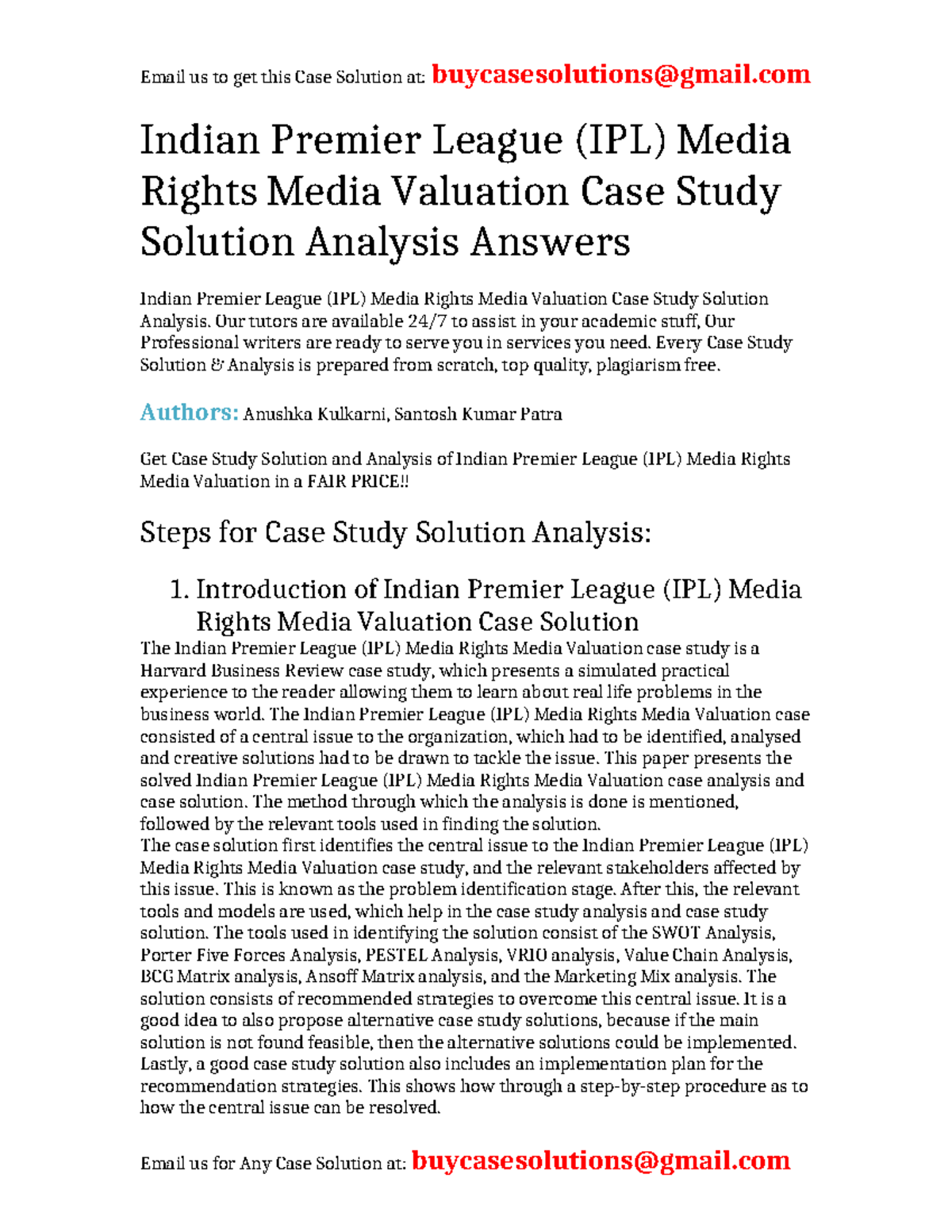 Case Solution Indian Premier League (IPL) Media Rights Media Valuation ...