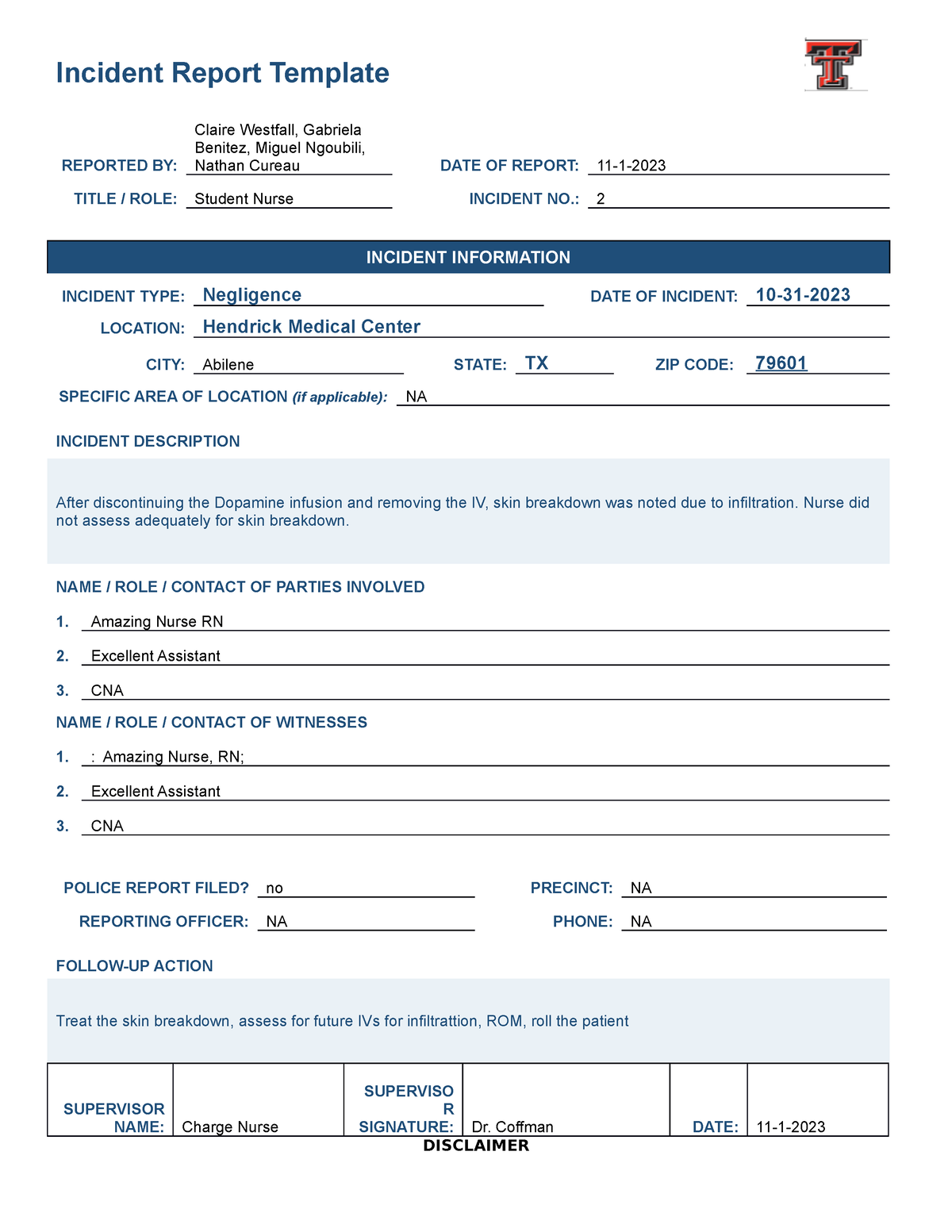 Incident Report Template - Incident Report Template REPORTED BY: Claire ...