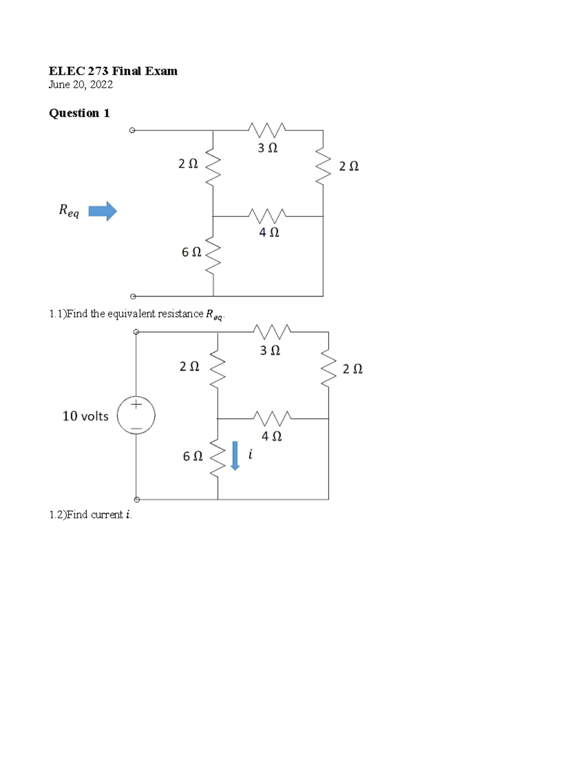 2022Final - 2022 final exam w/ solutions - ELEC 273 Final Exam June 20 ...