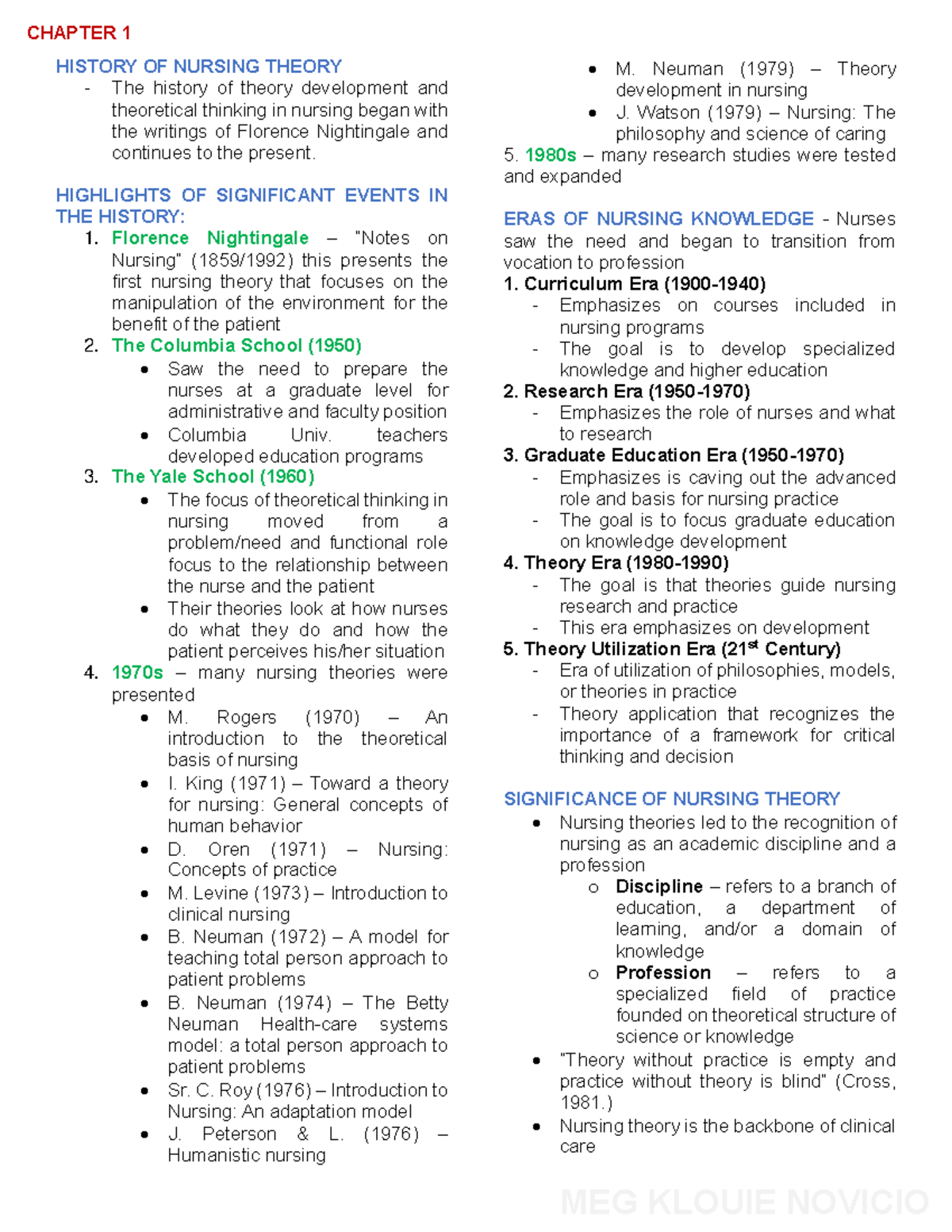TFN- Reviewer - HISTORY OF NURSING THEORY The history of theory ...