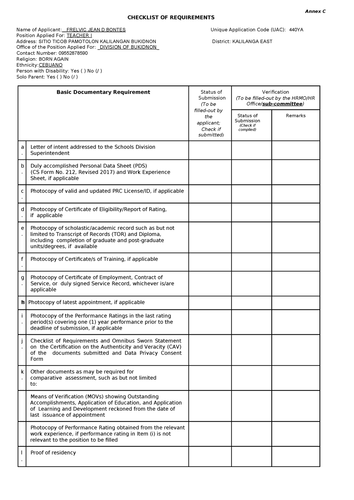 Annex-C Checklist-of-Requirements-and-Omnibus-Sworn-Statement - Annex C ...