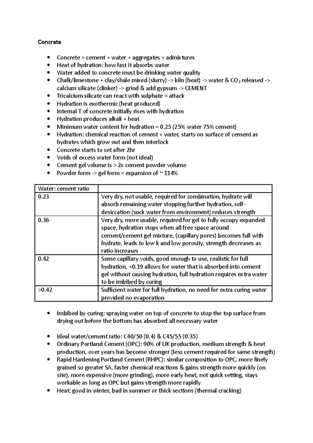 Concrete notes Concrete Concrete = cement + water + aggregates