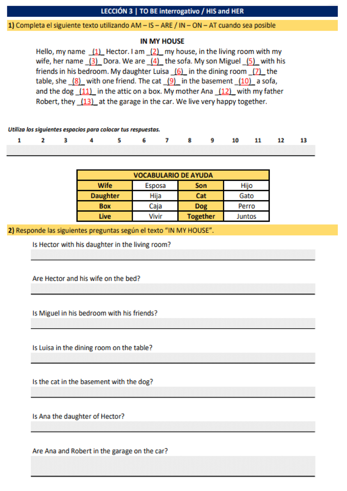 Practica Verb To Be - Interrogative - His Her - Ingles - Studocu