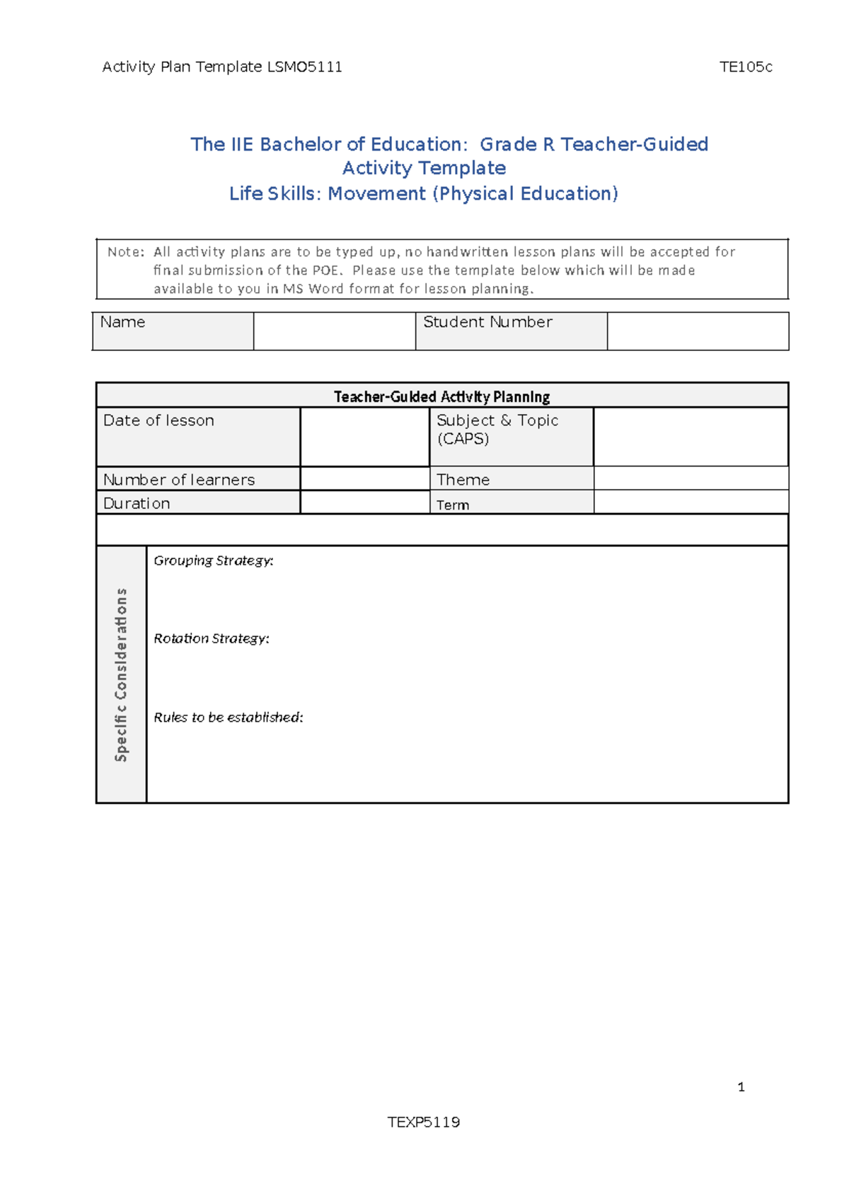 Lsmo template - The IIE Bachelor of Education: Grade R Teacher-Guided ...