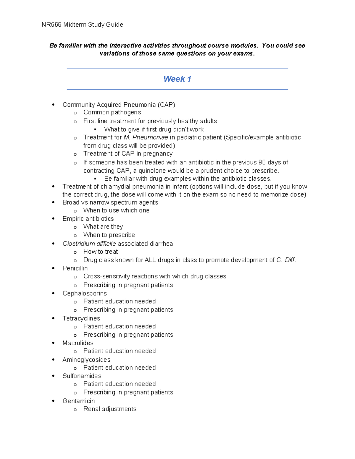 NR566 Midterm Study Guide Updated 071223 - Be Familiar With The ...