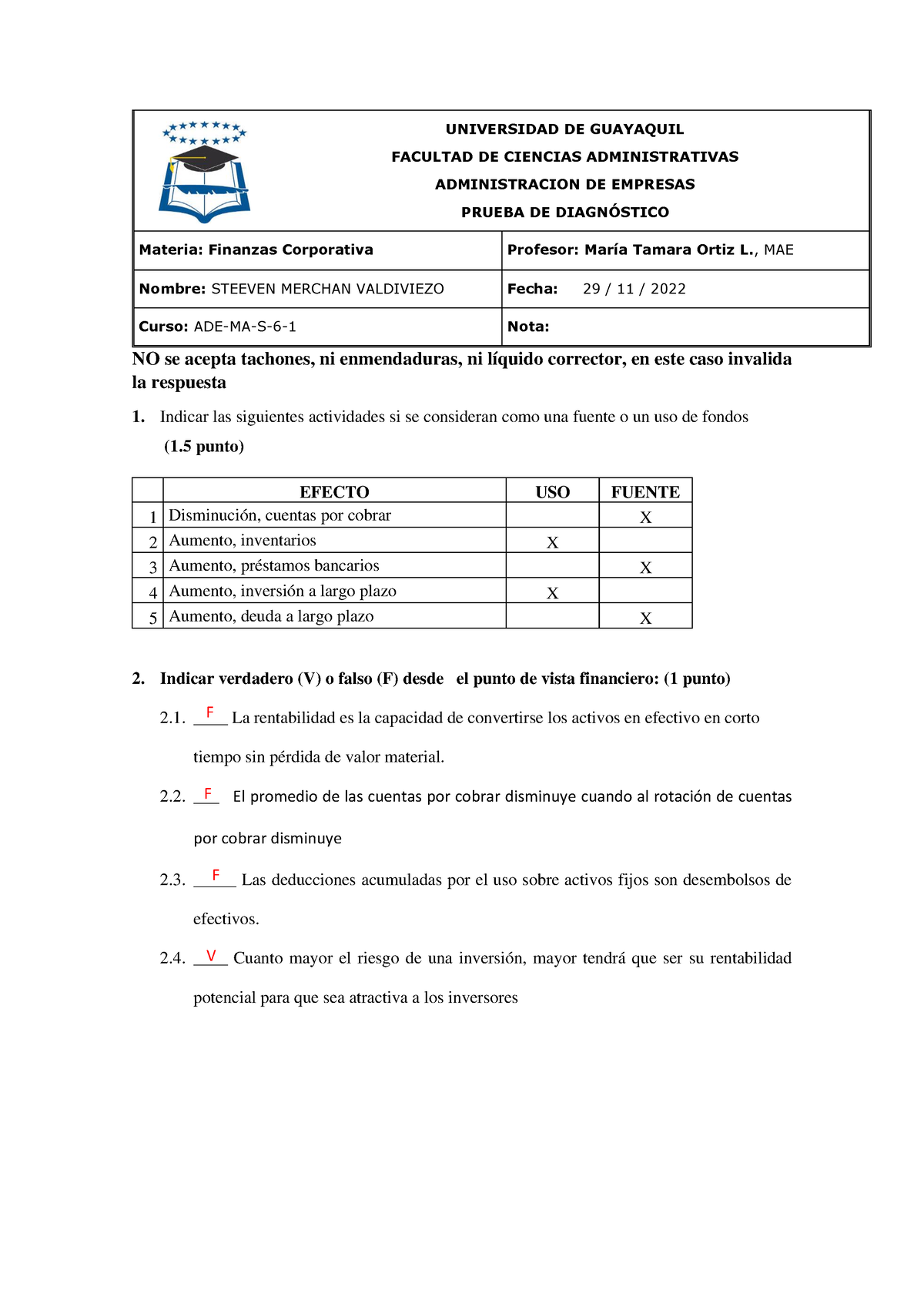 6-1 Prueba 1 Diágnostico Finanzas Corporativa - Merchan - UNIVERSIDAD ...