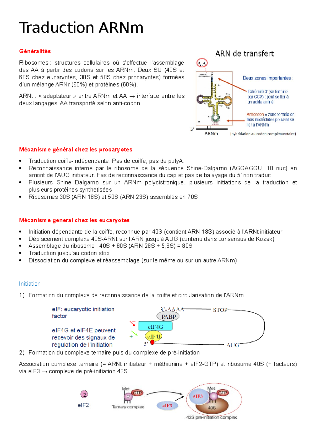 16 - Traduction ARNm - Notes de cours 16 - Traduction ARNm Généralités ...