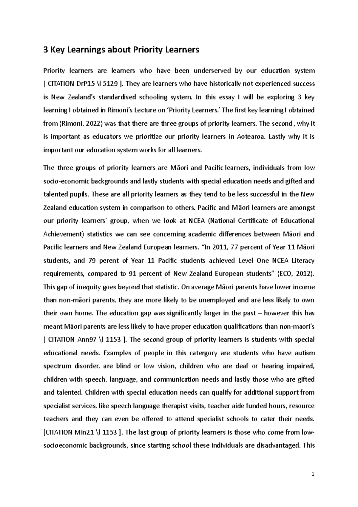 EDUC101 Assignment 3 Part B - 3 Key Learnings about Priority Learners ...