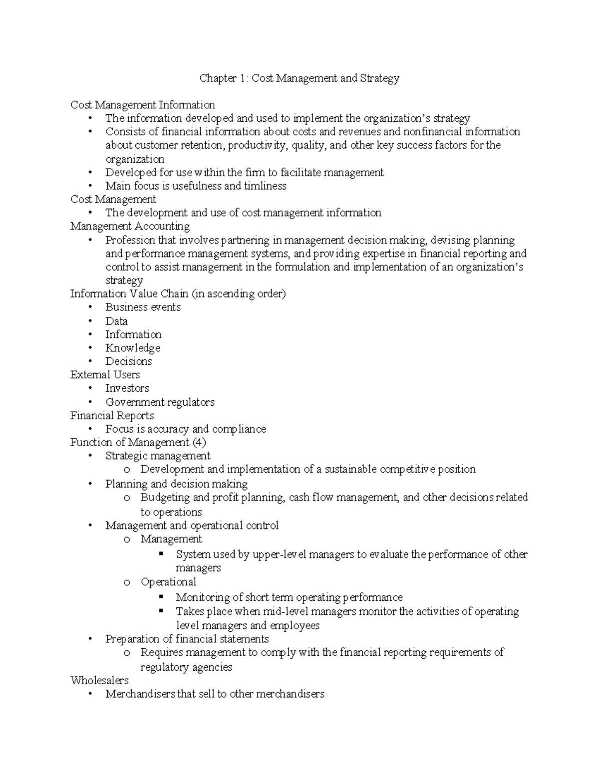 Accounting for Decision Making - Study Guide - Chapter 1: Cost ...