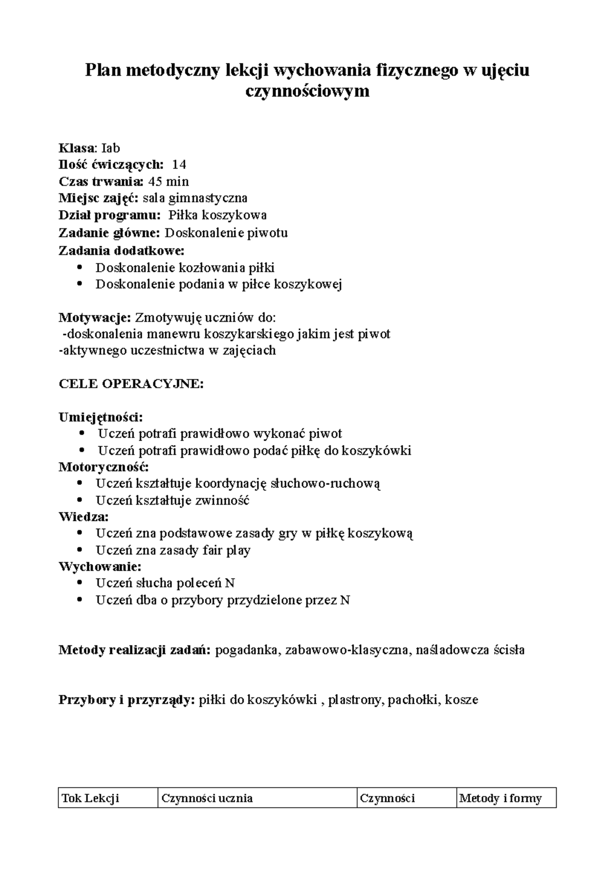 Plan Metodyczny Lekcji Technologia Mechaniczna www.studocu.com