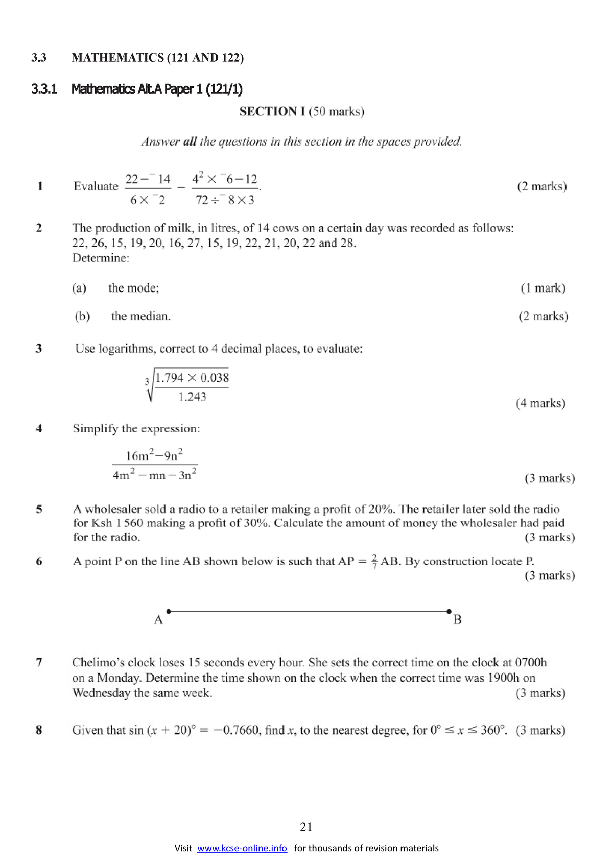 2013-kcse- Mathematics - Basic Mathematics - 3 Mathematics (121 And 122 