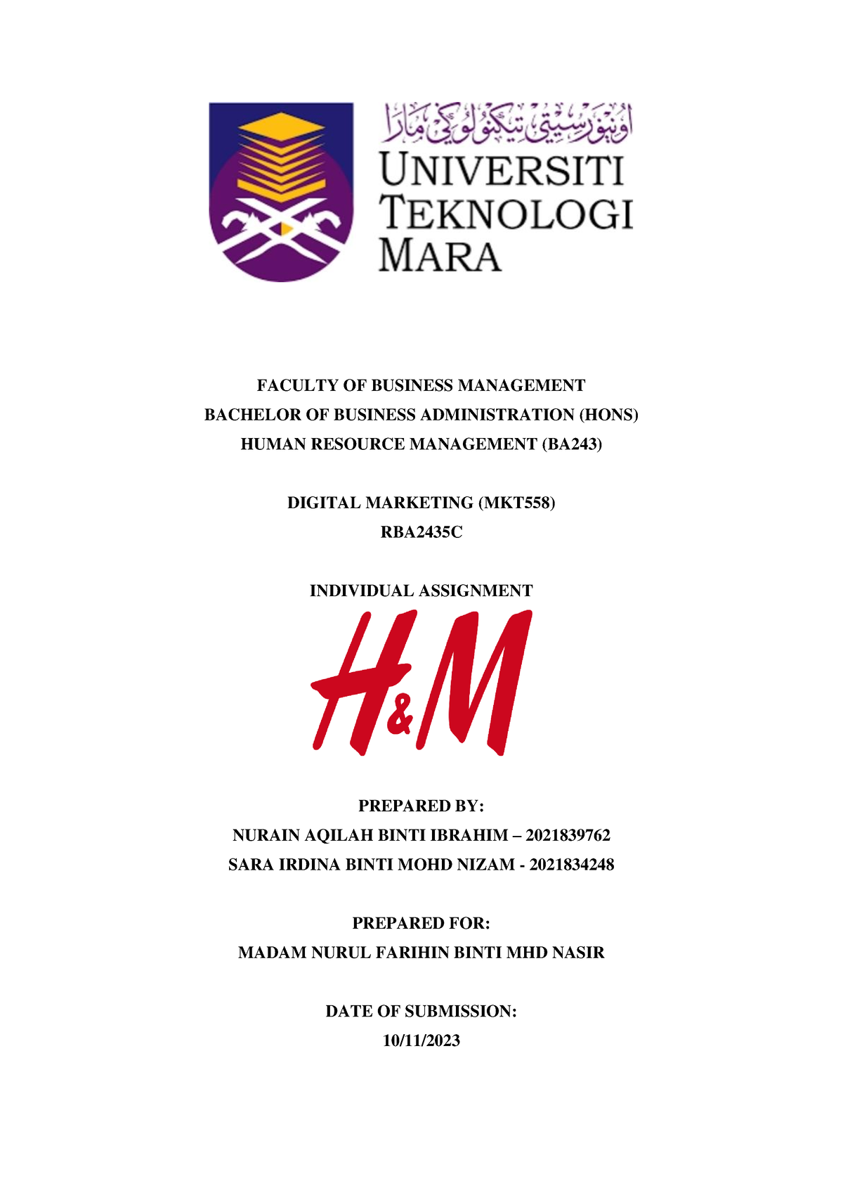 mkt558 group assignment case study