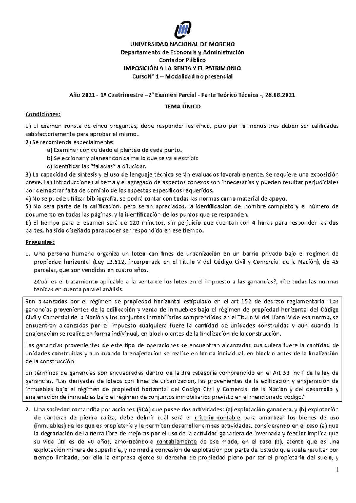 2° Examen Teorico Pablo Toloza - UNIVERSIDAD NACIONAL DE MORENO ...