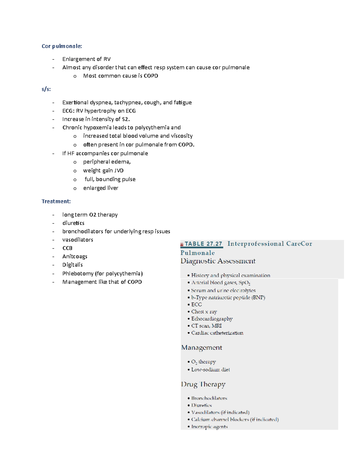 Cor pulmonale - notes - Cor pulmonale: Enlargement of RV Almost any ...