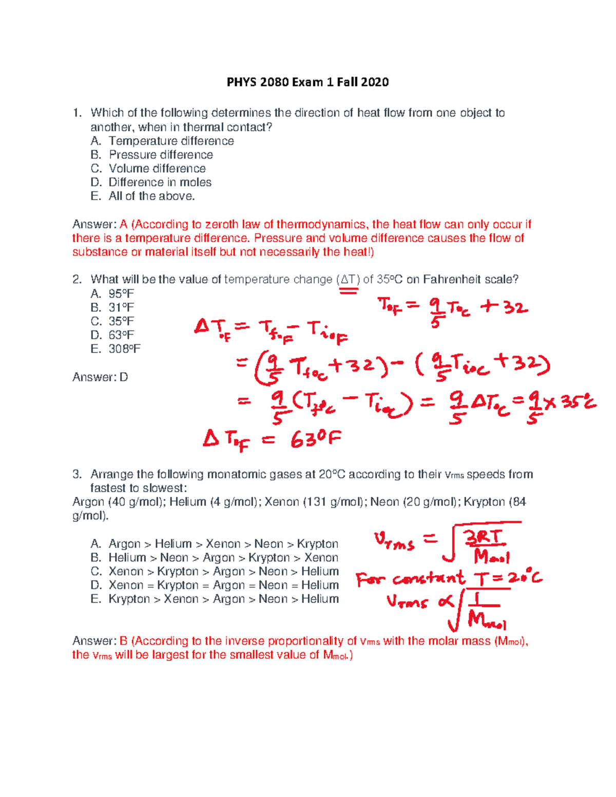 Phys 2080 Exam 1 Fall 2020 Solutions - PHYS 2080 Exam 1 Fall 2020 Which ...
