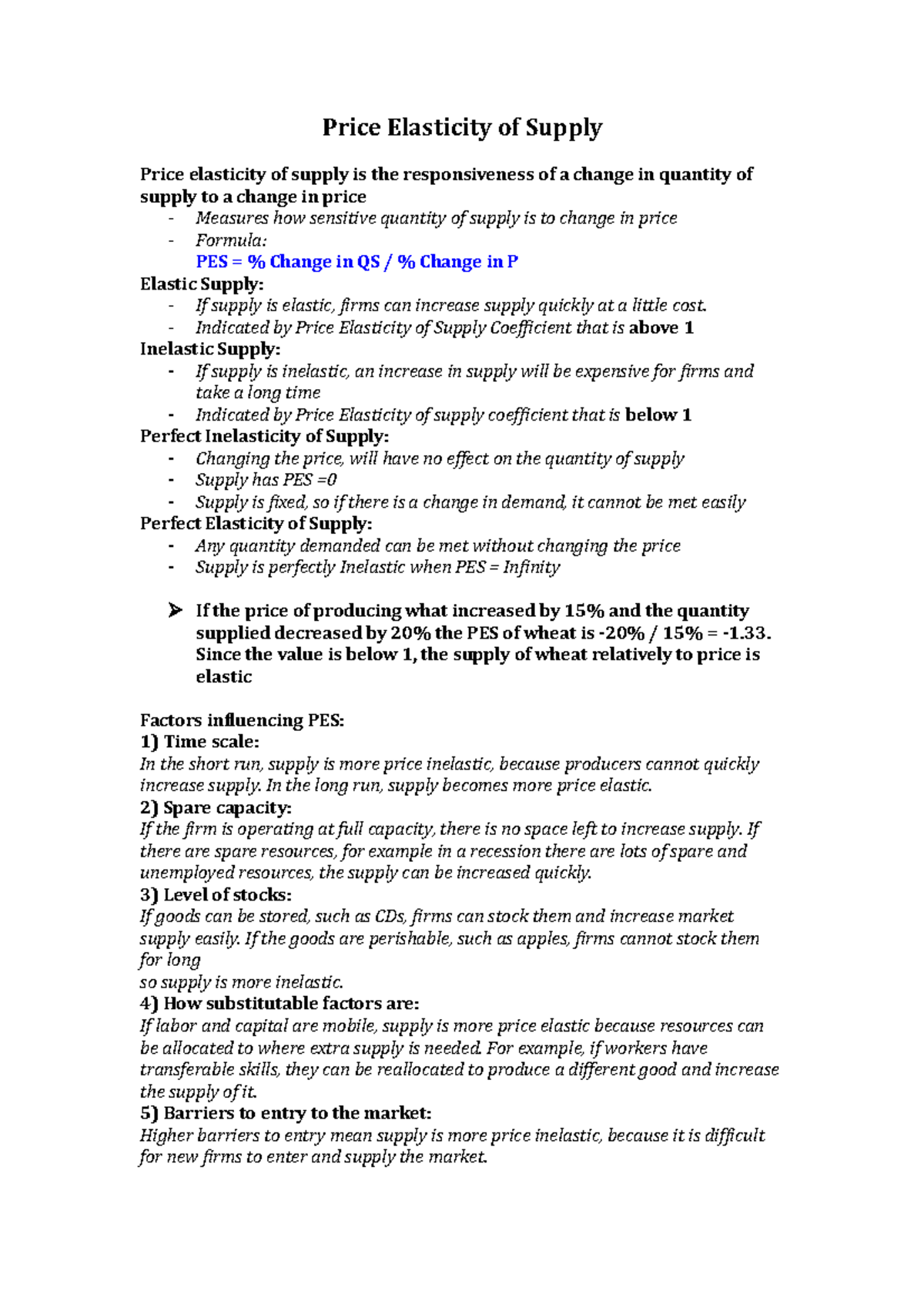Price Elasticity of Supply Price Elasticity of Supply Price