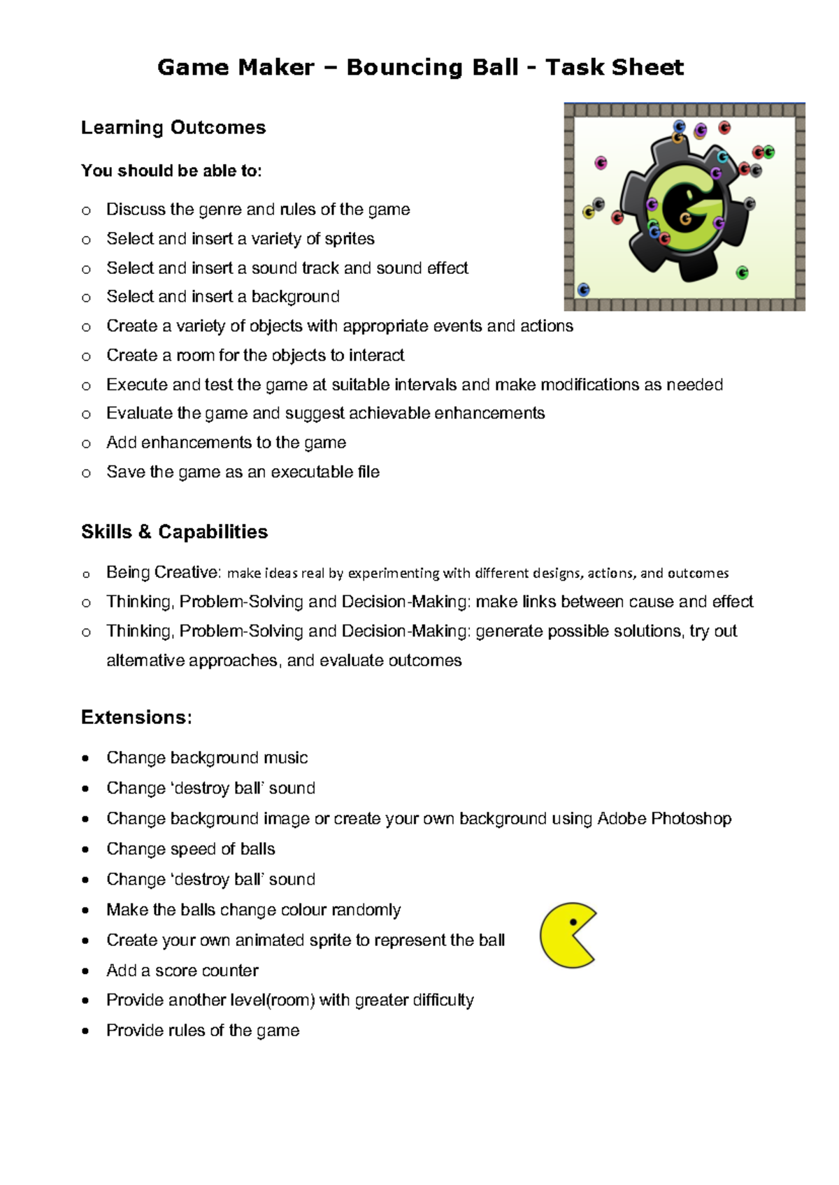 Game Maker Task Sheet - help - Game Maker – Bouncing Ball - Task Sheet ...