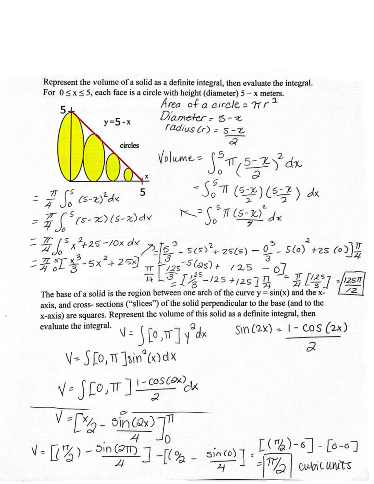 Volumes with Integrals - MATH 141 - Studocu