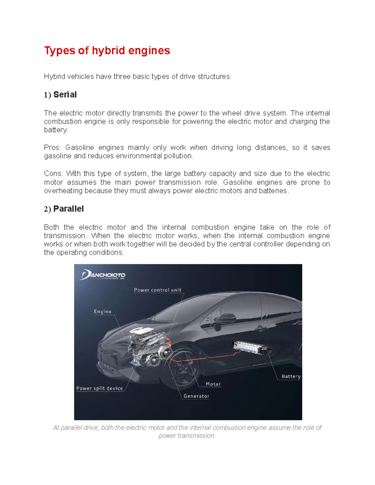 Kết Cấu Động Cơ Đốt Trong Types of hybrid engines Hybrid vehicles have three basic types of