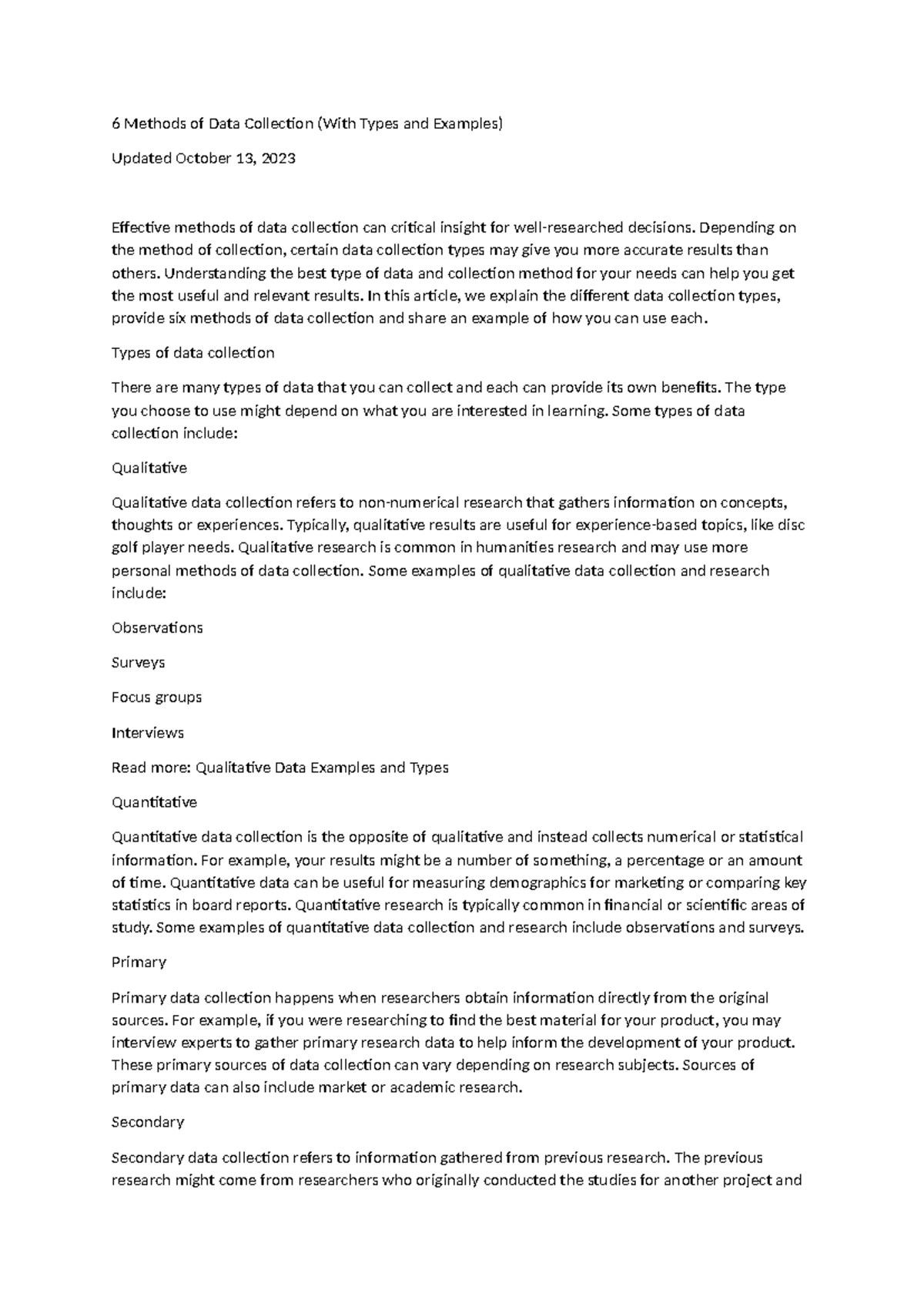 6 Methods of Data Collection - Depending on the method of collection ...