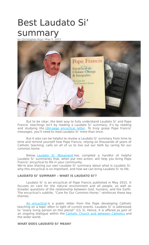 Laudato Si Outline - Summary Philosophy of Law - Bohol Laudato Si ...