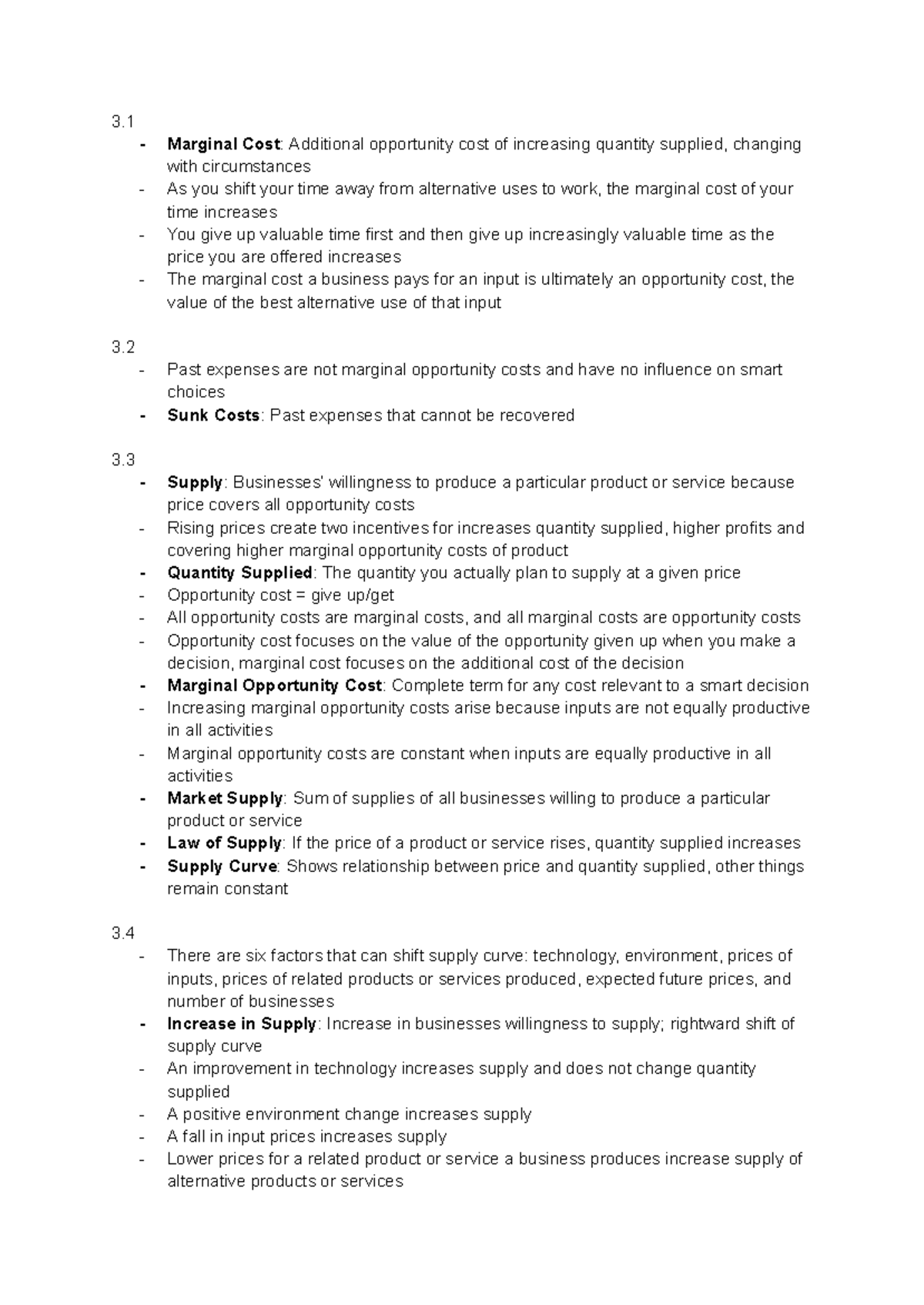 ECON-1000 Ch.3-4 Notes - 3. Marginal Cost: Additional opportunity cost ...