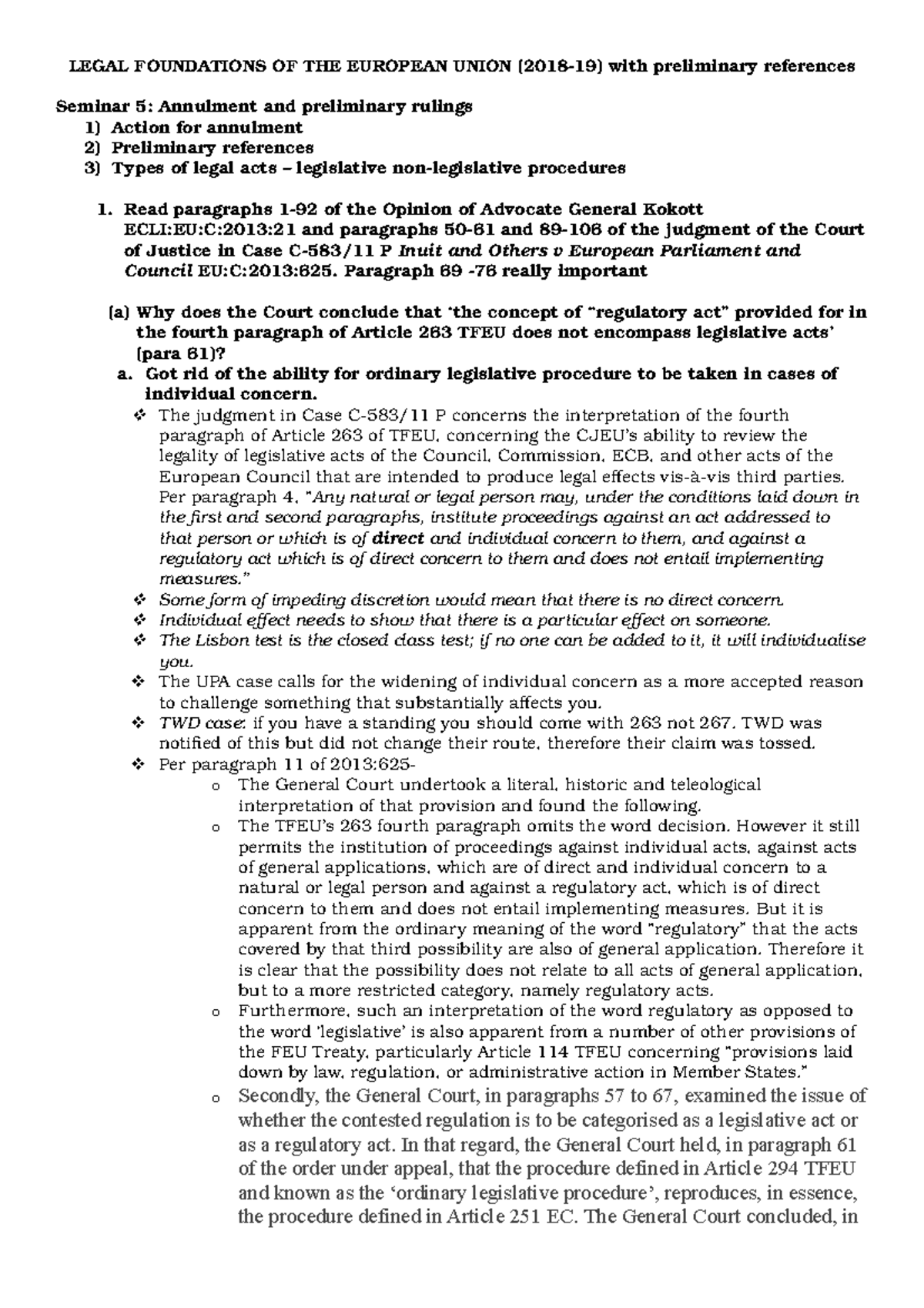 Seminar 5 - eu law - LEGAL FOUNDATIONS OF THE EUROPEAN UNION (2018-19 ...