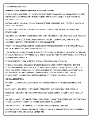 Abnormal Psychology Notes - Abnormal Psychology Midterm Notes What Is a ...