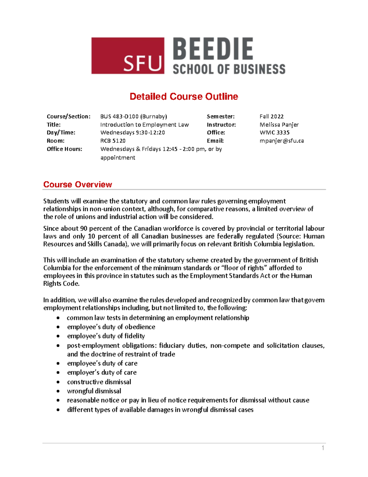 Introduction to Employment Law Course Outline - Studocu