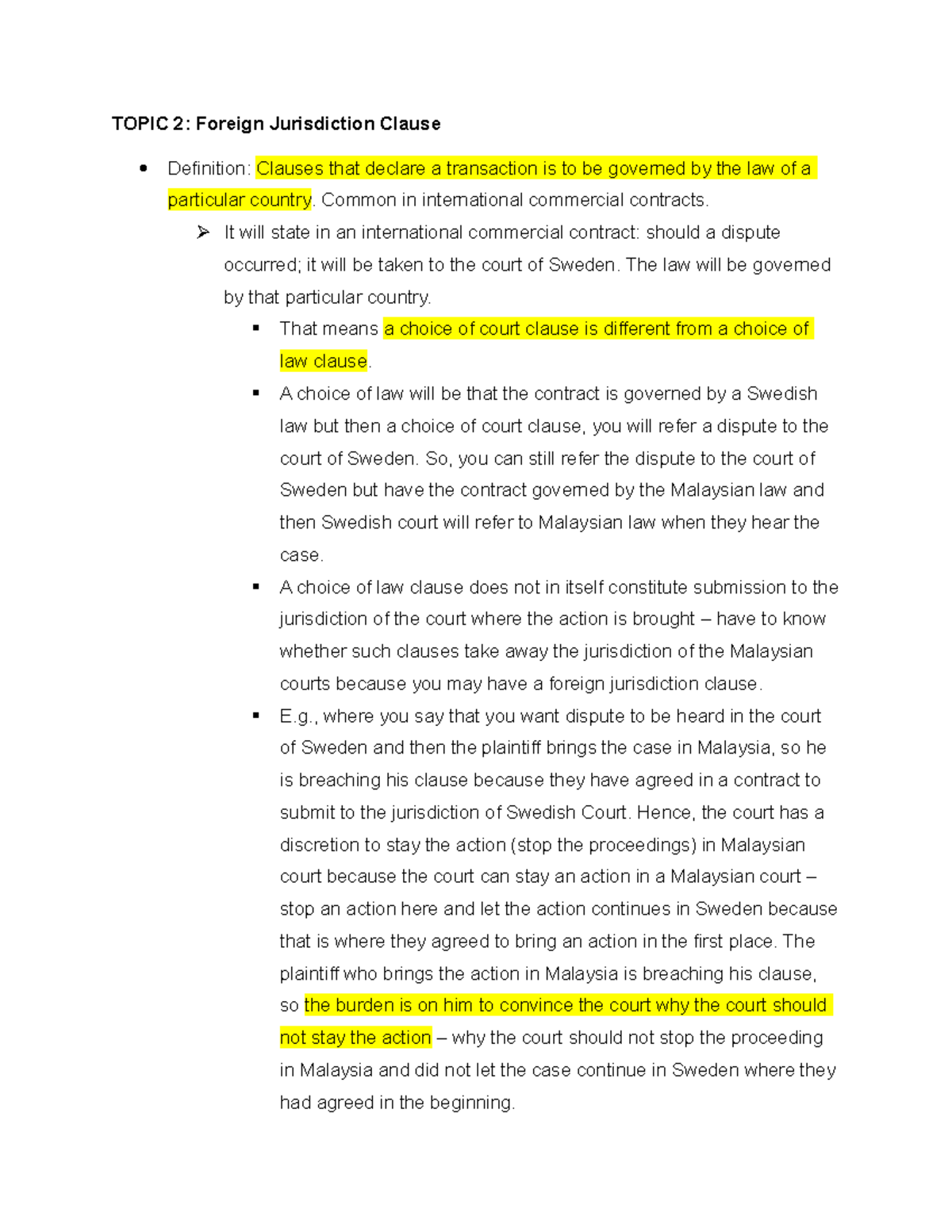 22.10 Foreign Jurisdiction TOPIC 2 Foreign Jurisdiction Clause