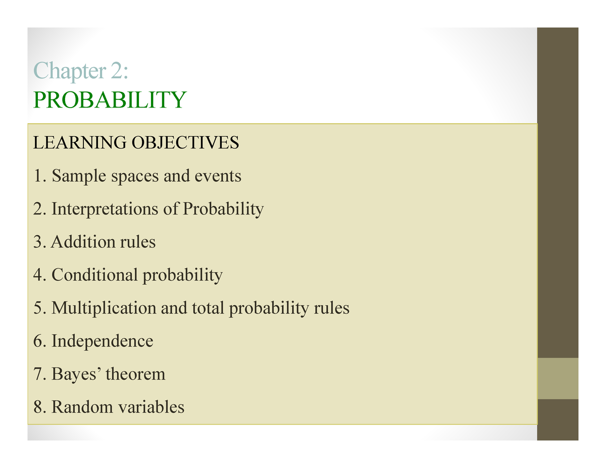 Slide-Chap2-Spring 2024 - Chapter 2: PROBABILITY LEARNING OBJECTIVES ...