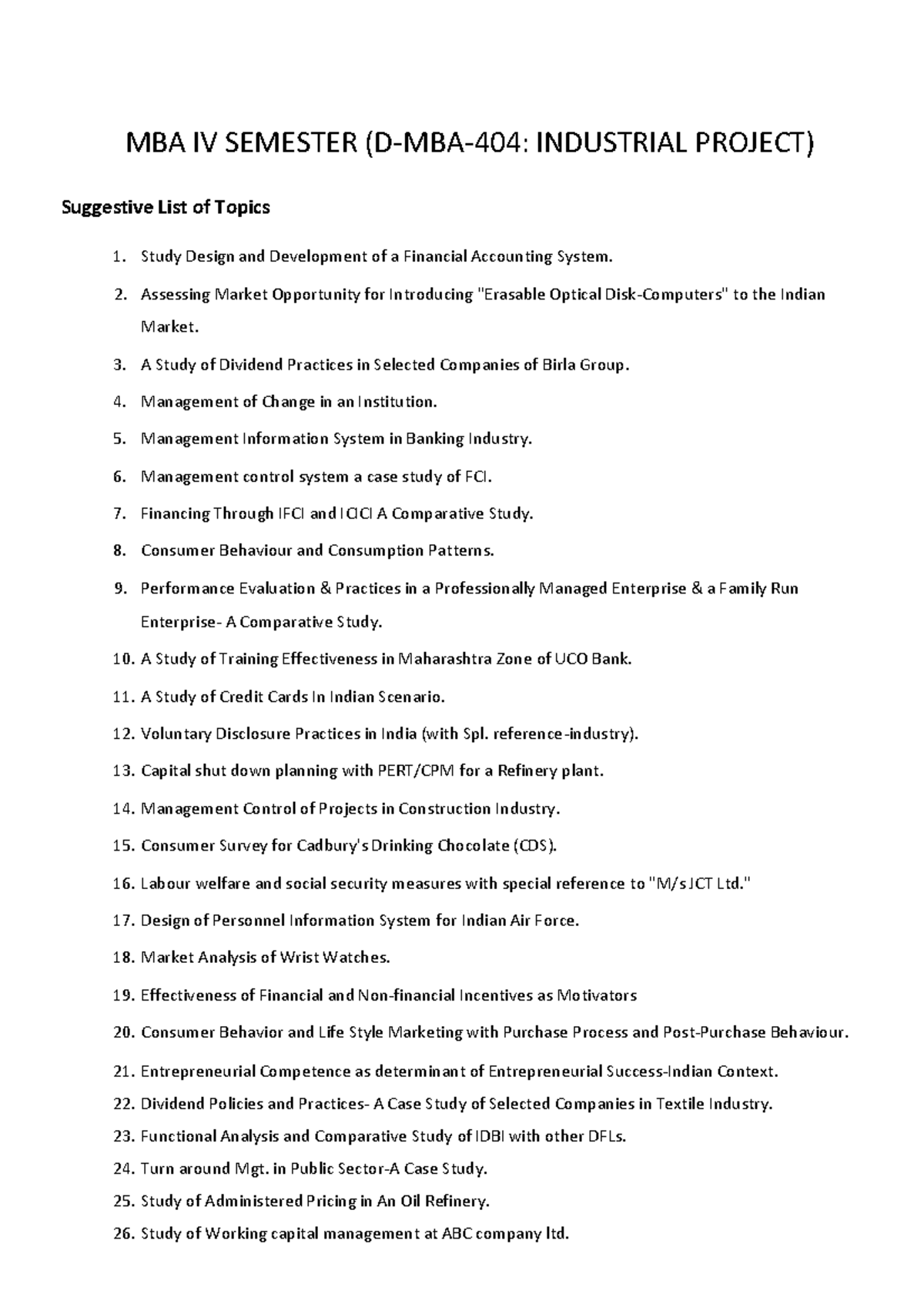 Projects PROJECT FOR HELP MBA IV SEMESTER D MBA 404 INDUSTRIAL