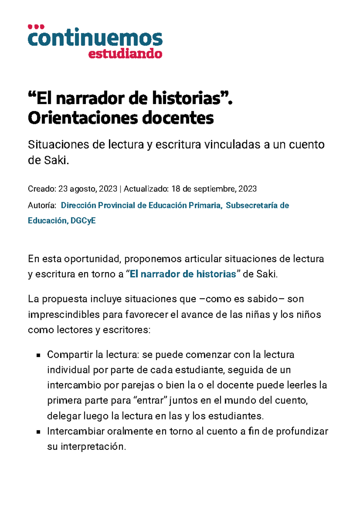 El Narrador De Historias Orientaciones Docentes Continuemos Estudiando ...