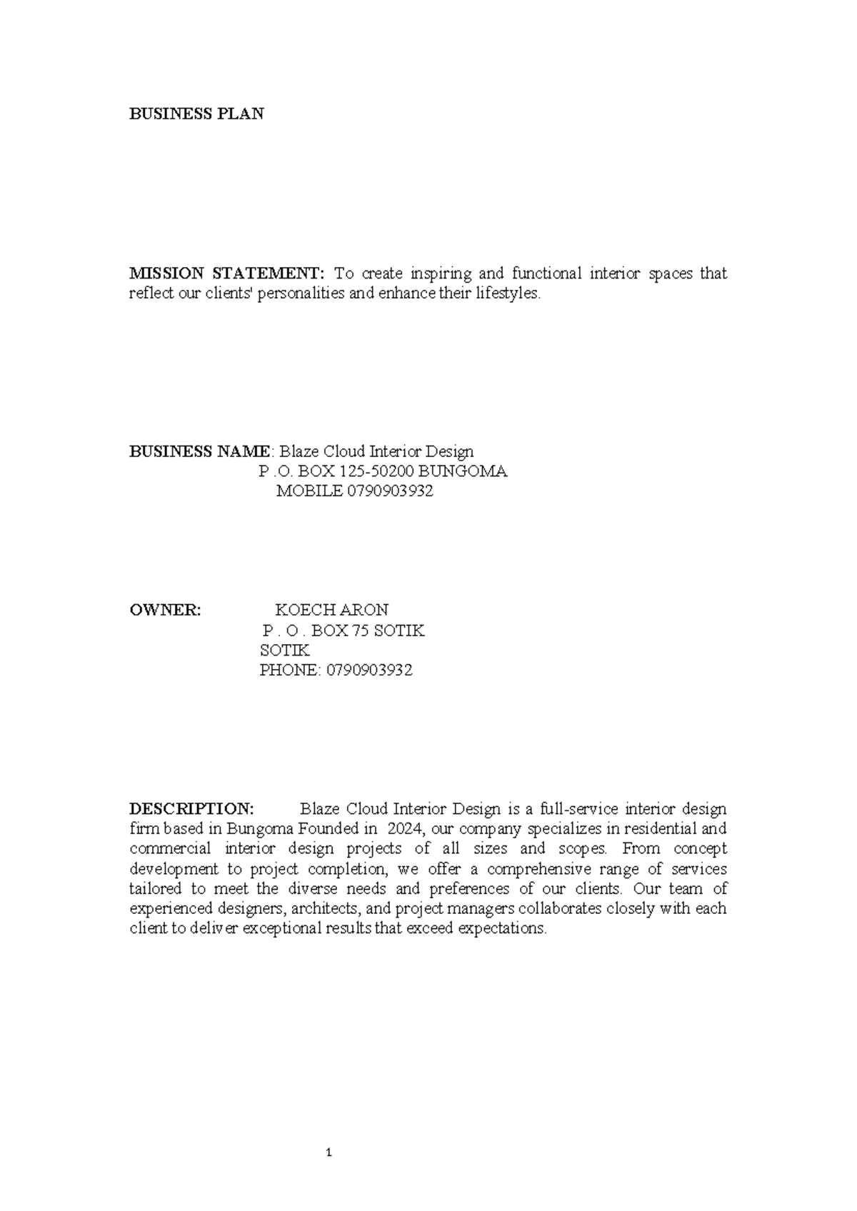 Business PLAN - It enterpprise - BUSINESS PLAN MISSION STATEMENT: To ...