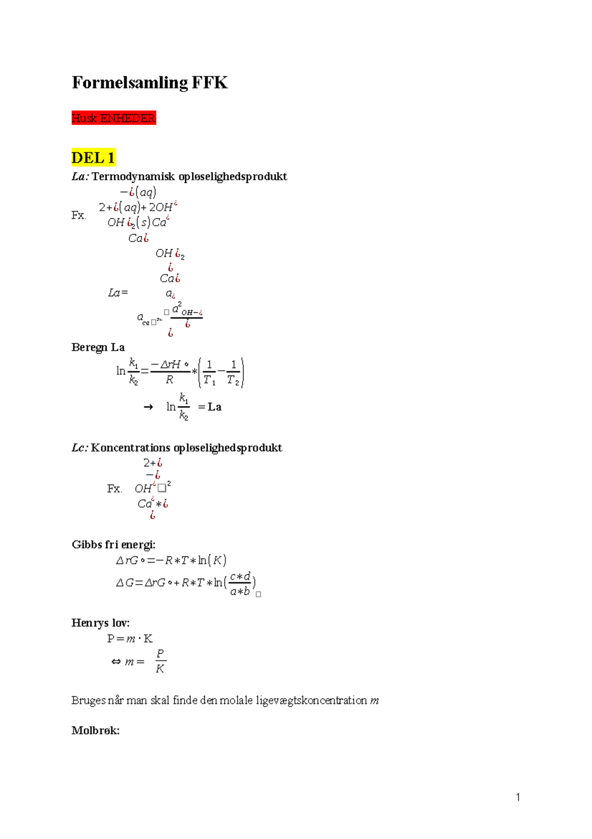 Formelsamling-FFK - Formler - Formelsamling FFK Husk ENHEDER DEL 1 La ...