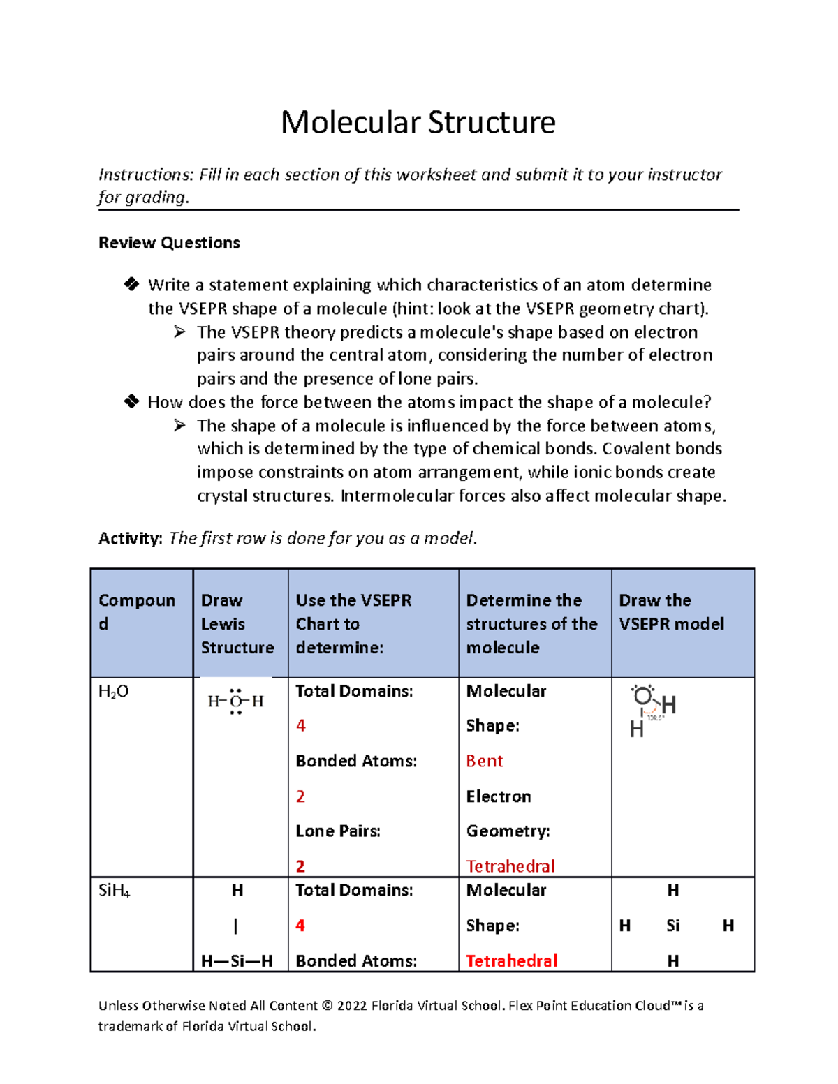 03.05 Molecular Structure - Molecular Structure Instructions: Fill in ...