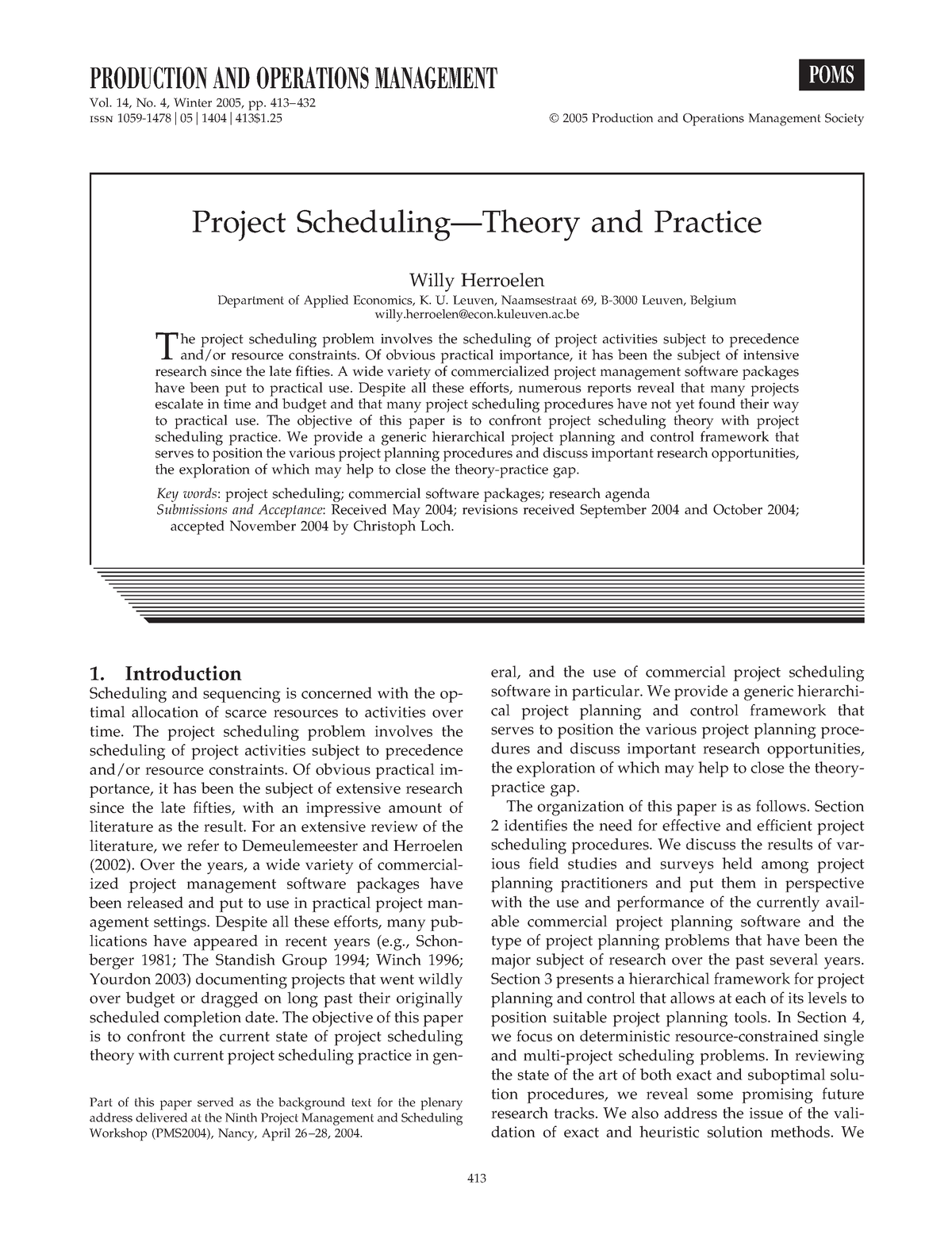 literature review on project scheduling