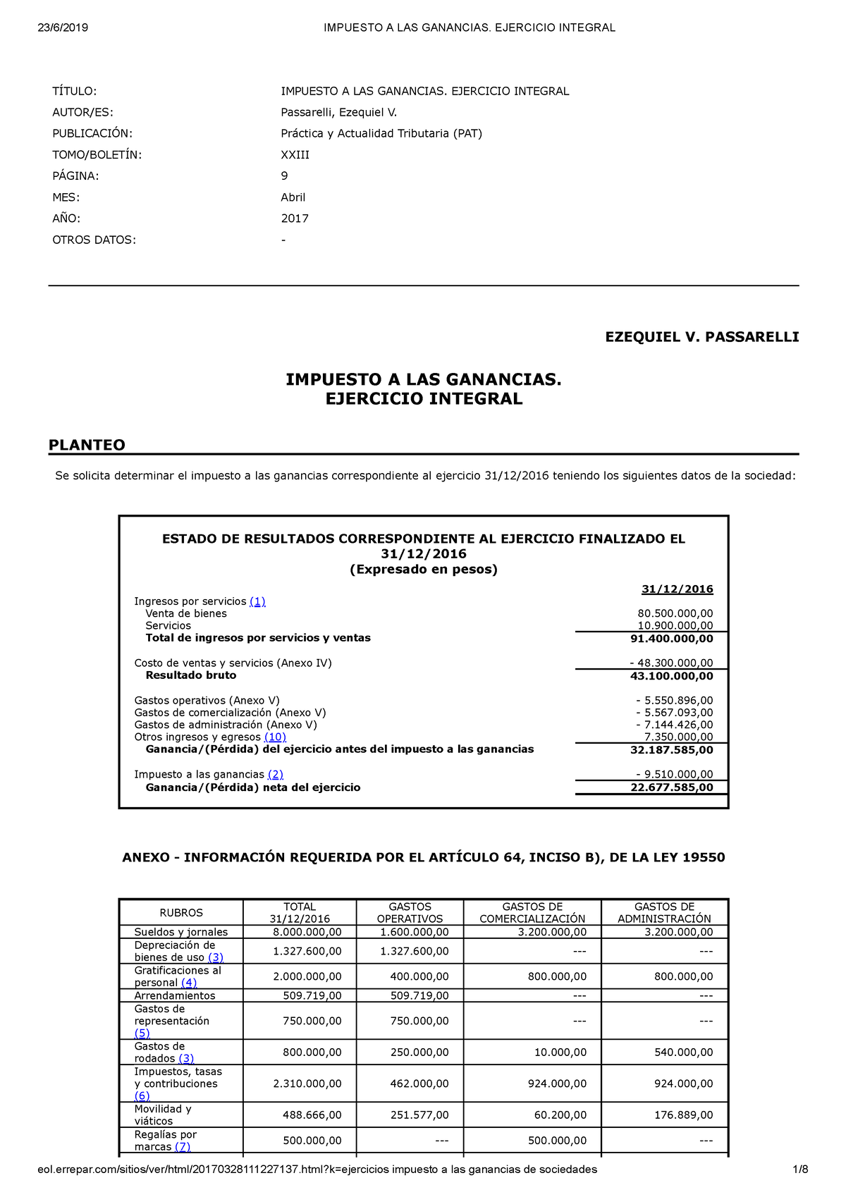 Impuesto A LAS Ganancias. Ejercicio Integral-1 - TÍTULO: IMPUESTO A LAS ...