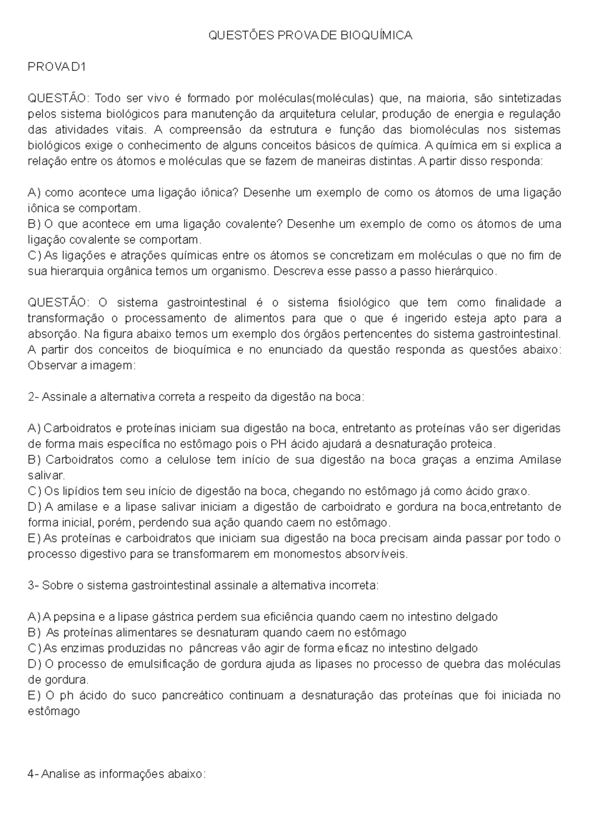 Prova DE Bioquimica - Apontamentos 1 - QUESTÕES PROVA DE BIOQUÍMICA ...