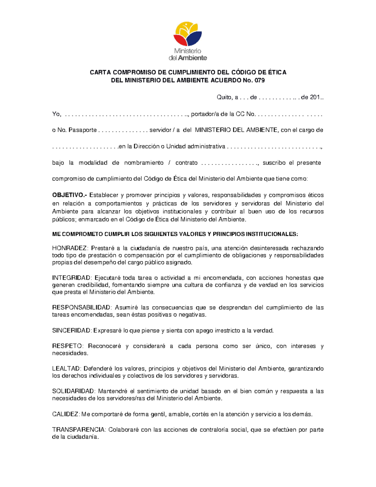 Carta Compromiso C Digo De Tica Carta Compromiso De Cumplimiento Del C Digo De Tica Del