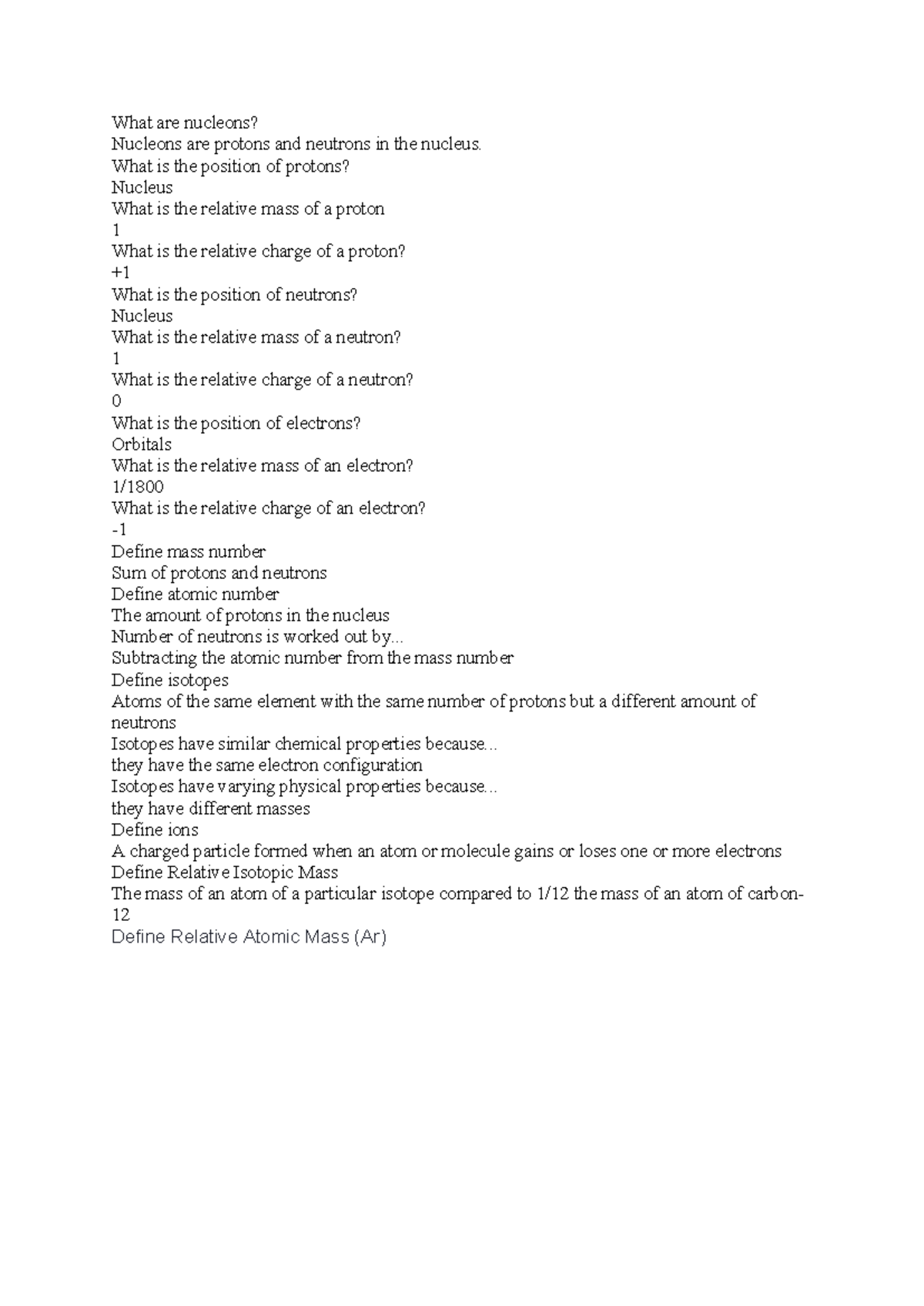 Atomic structure quizlet notes ( Physical) - What are nucleons ...