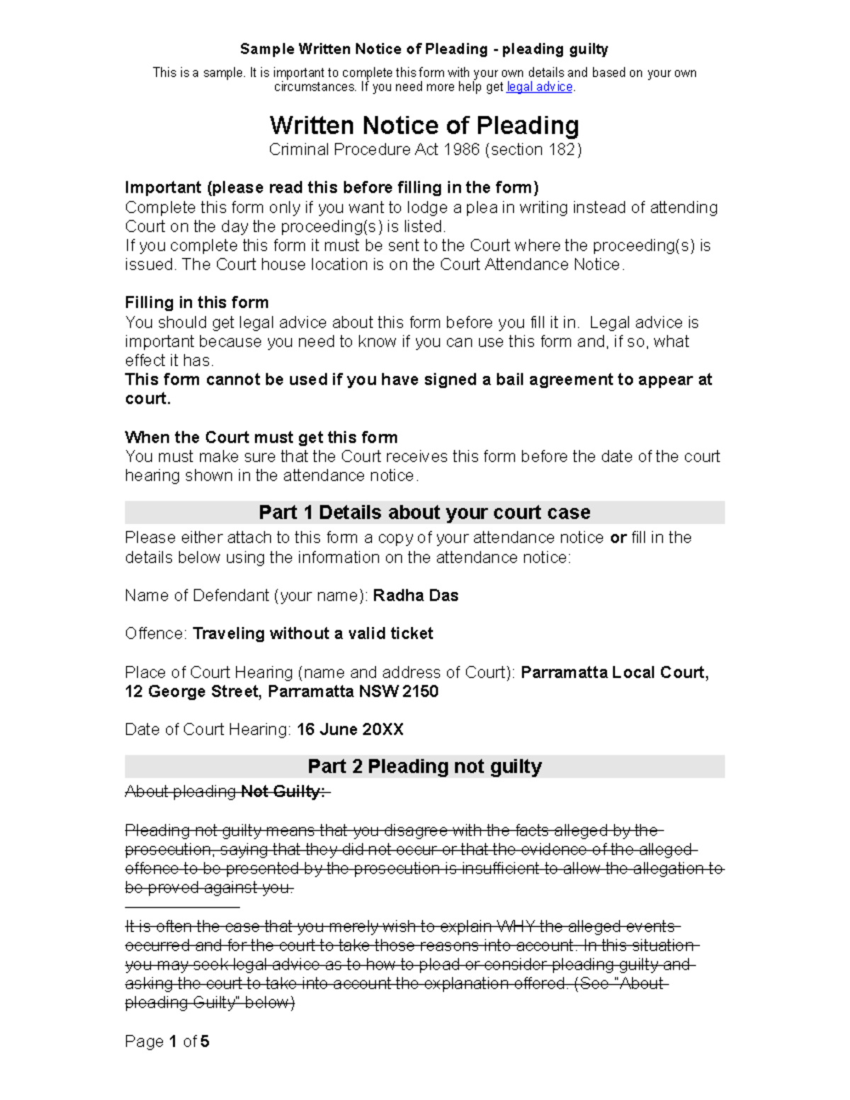 Sample Written Notice Of Pleading Pleading Guilty Sample Written 